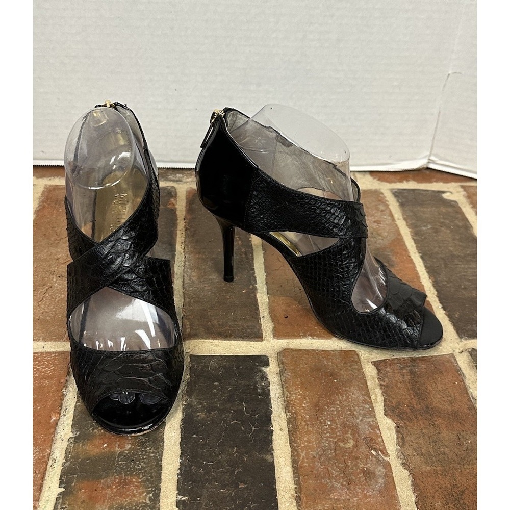Michael Kors Snakeskin Print Leather Sandals Peep Toe Strappy Zipper Women's 7